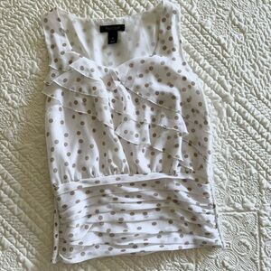 Professional Office Sleeveless Blouse Gold Polkadots Ruffles and Elastic Waist